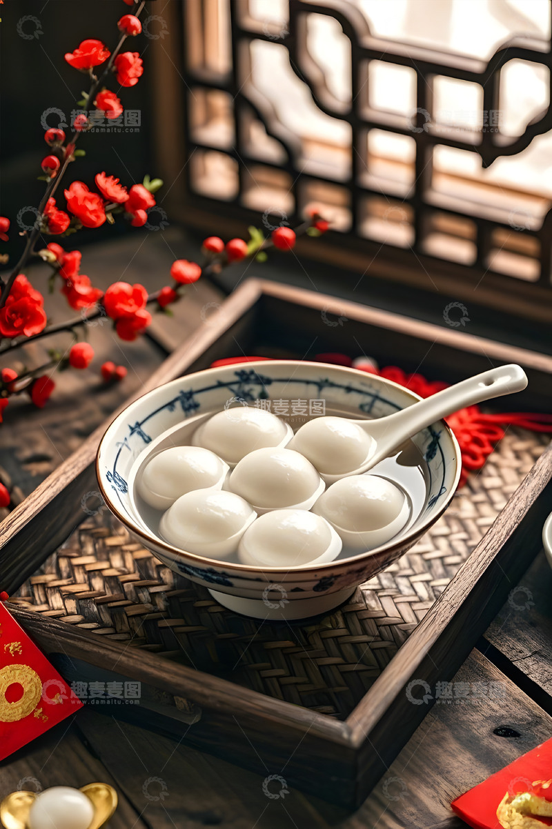 高清大图下载【趣麦麦图】梅花汤圆美食静物摄影图