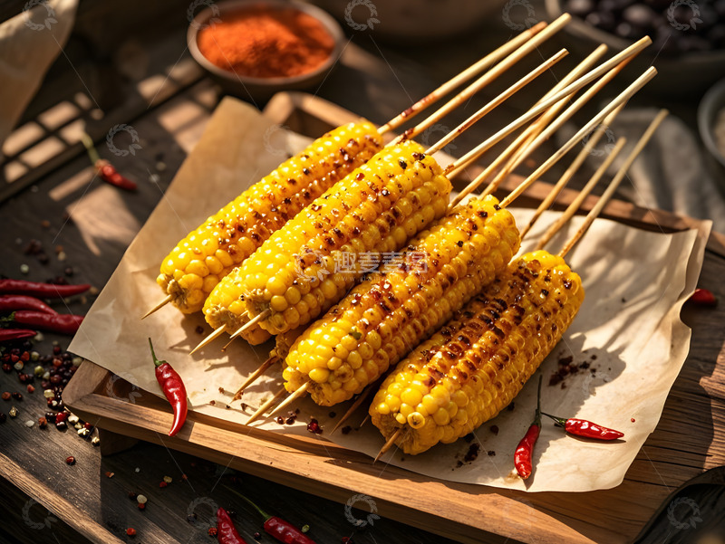 高清大图下载【趣麦麦图】烧烤美食之烤玉米摄影图