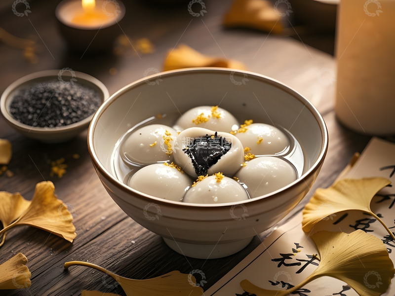 高清大图下载【趣麦麦图】桂花芝麻汤圆摄影图