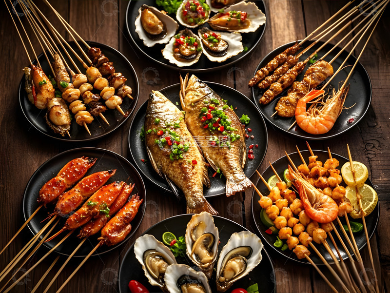 高清大图下载【趣麦麦图】一桌子烧烤美食摄影图