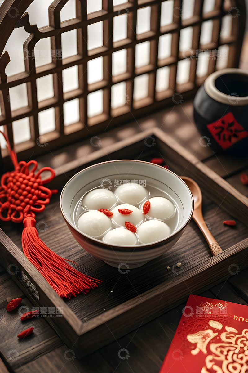 高清大图下载【趣麦麦图】枸杞汤圆中华美食摄影图