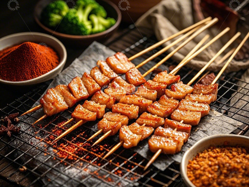 高清大图下载【趣麦麦图】烧烤烤五花肉片美食摄影图