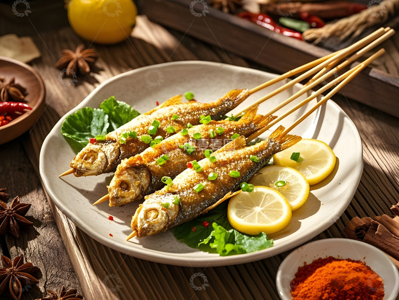 高清大图下载【趣麦麦图】烤串烤小黄鱼美食摄影图