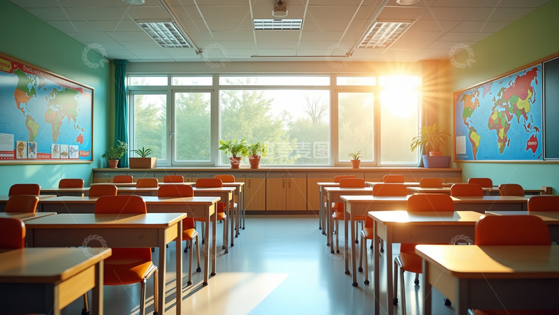 高清大图下载【趣麦麦图】余晖下的教室