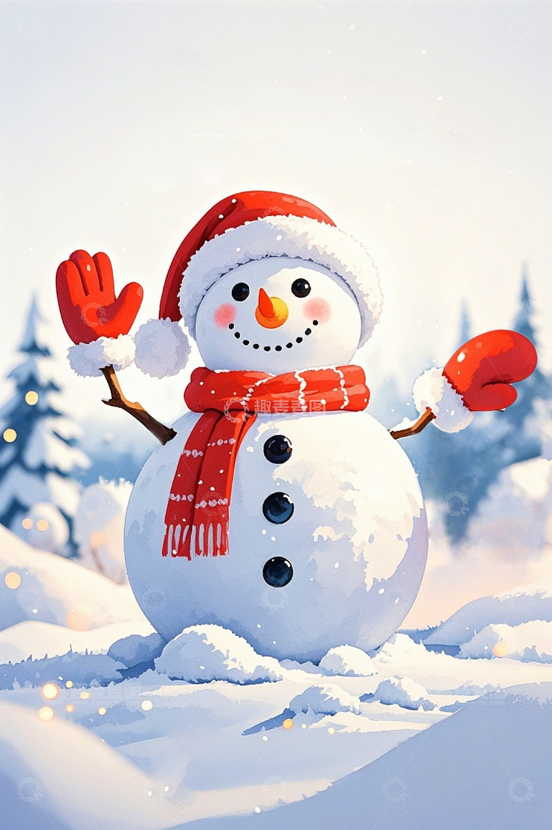 高清大图下载【趣麦麦图】雪地里的可爱雪人
