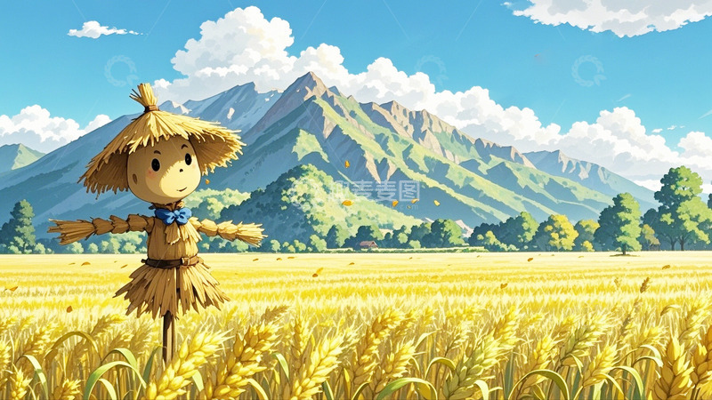 高清大图下载【趣麦麦图】稻田里的稻草人