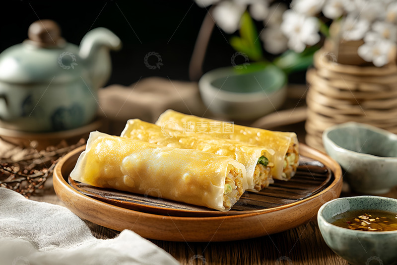 高清大图下载【趣麦麦图】一盘美味的春卷摄影