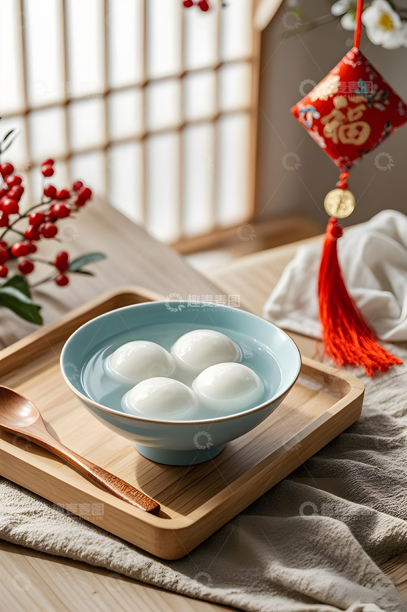 高清大图下载【趣麦麦图】窗旁桌子上一碗元宵摄影图
