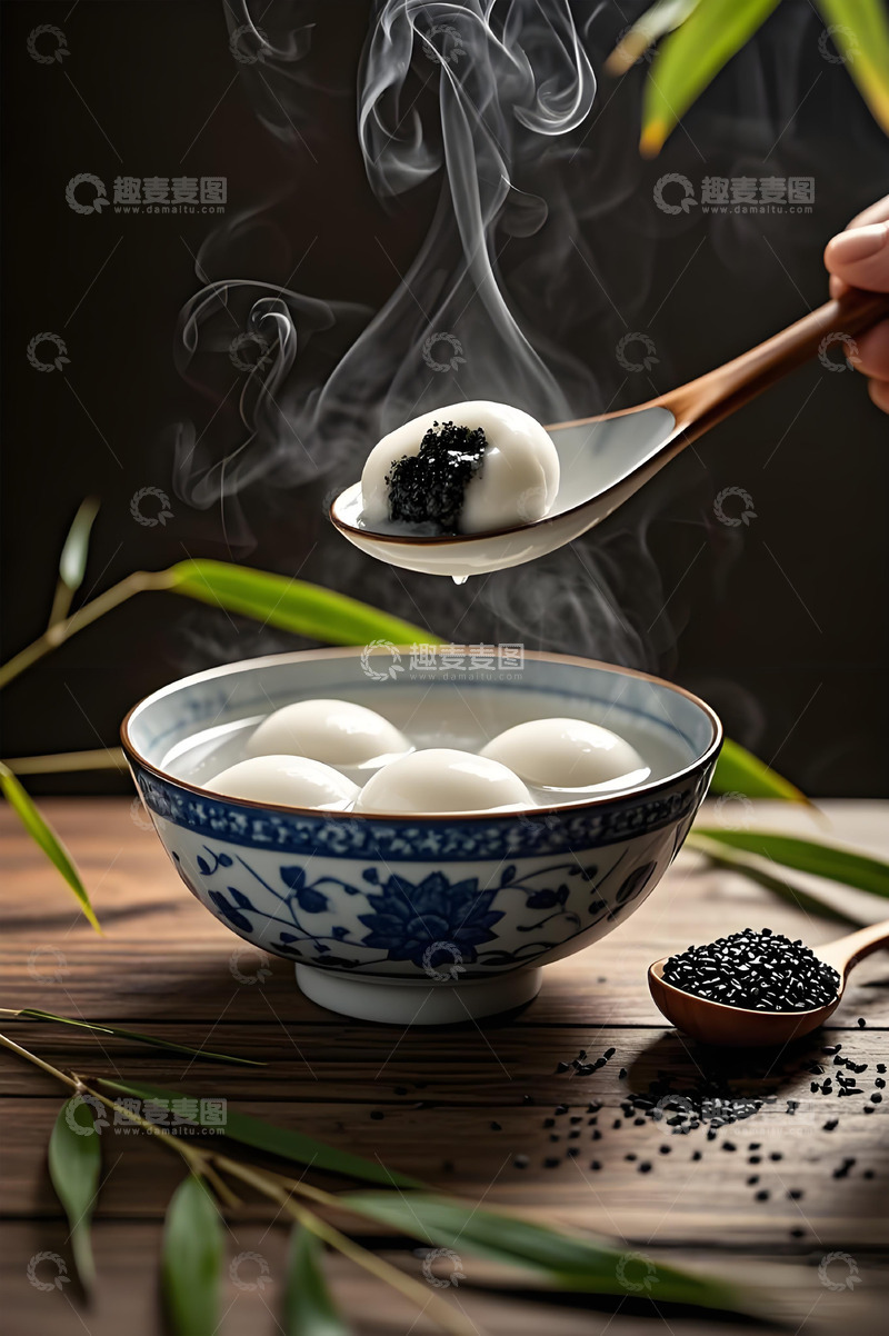 高清大图下载【趣麦麦图】热气腾腾的黑芝麻汤圆摄影图