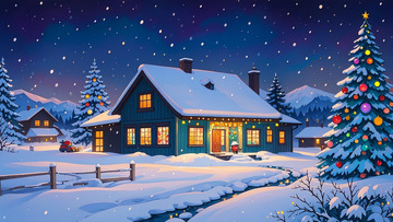 圣诞树雪天的夜晚