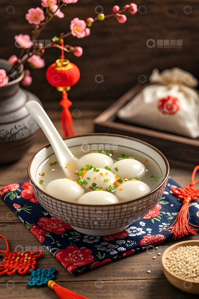 高清大图下载【趣麦麦图】一碗汤圆桃花枝美食摄影图