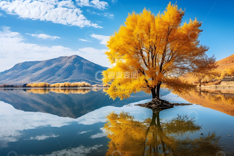 高清大图下载【趣麦麦图】湖泊上的一颗孤树