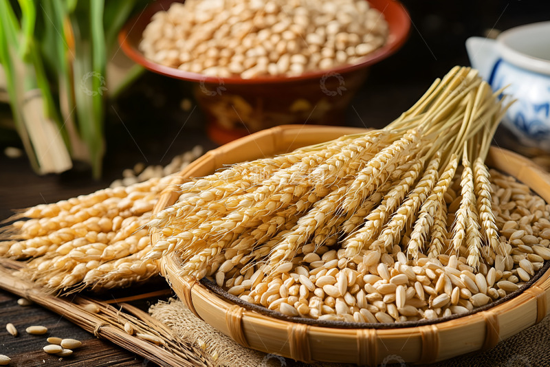高清大图下载【趣麦麦图】麦穗和一簸箕麦粒