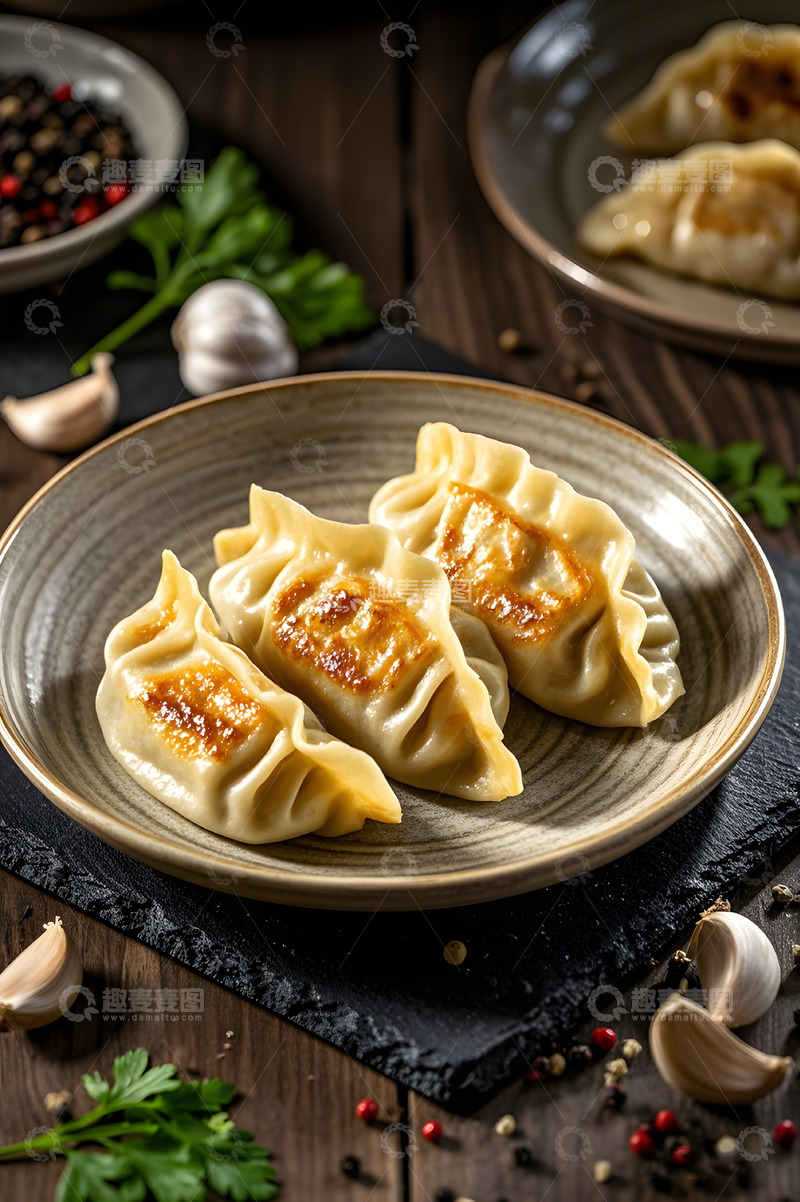 高清大图下载【趣麦麦图】一盘煎饺子美食摄影图