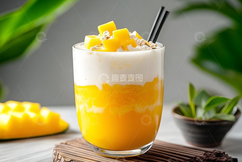 高清大图下载【趣麦麦图】一杯芒果奶盖饮品