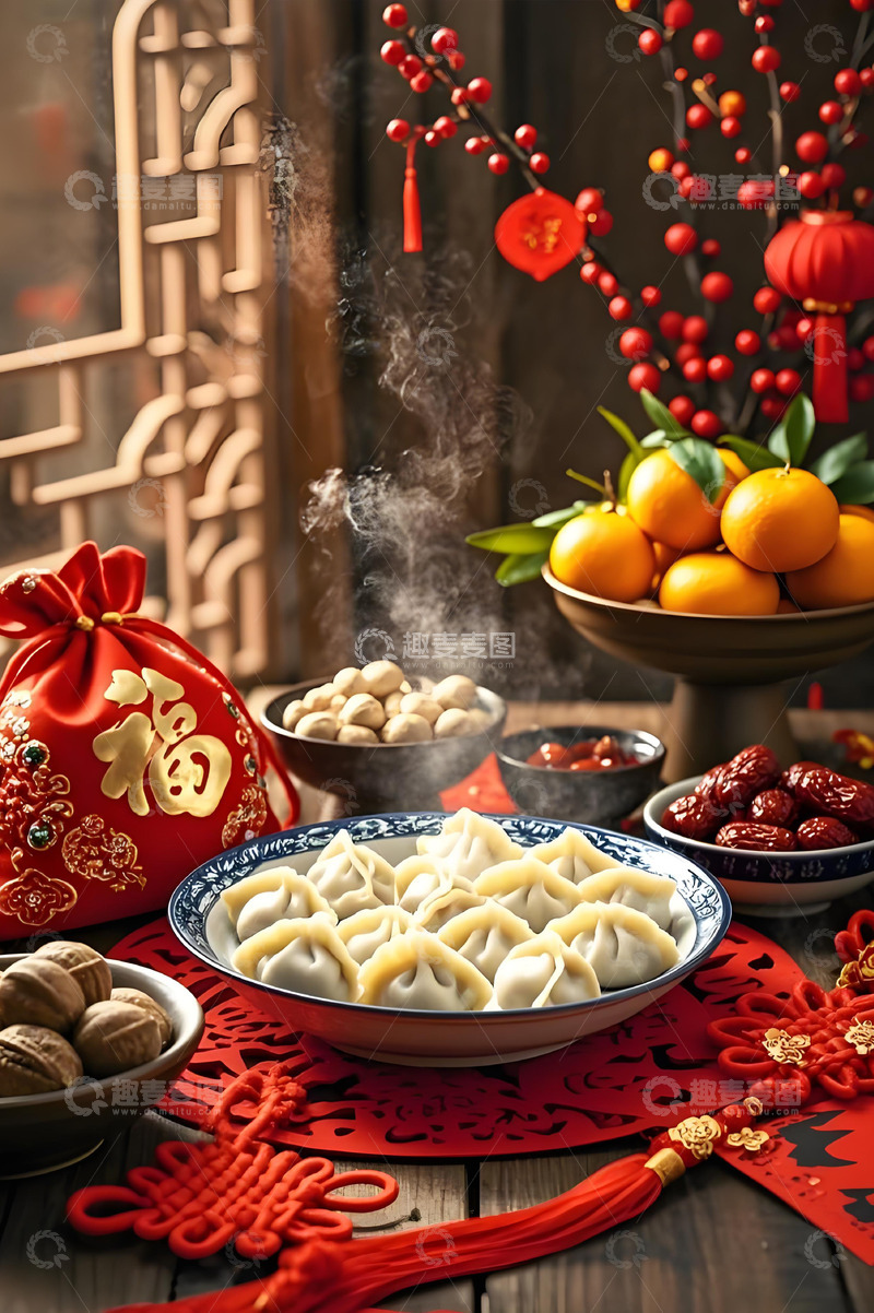 高清大图下载【趣麦麦图】新年饺子坚果桔子美食摄影图