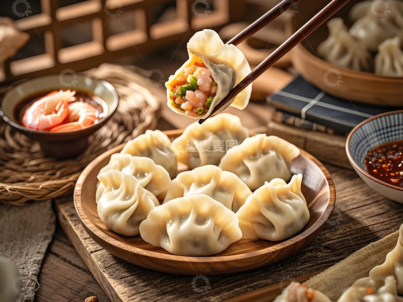 高清大图下载【趣麦麦图】虾肉馅三鲜饺子摄影图