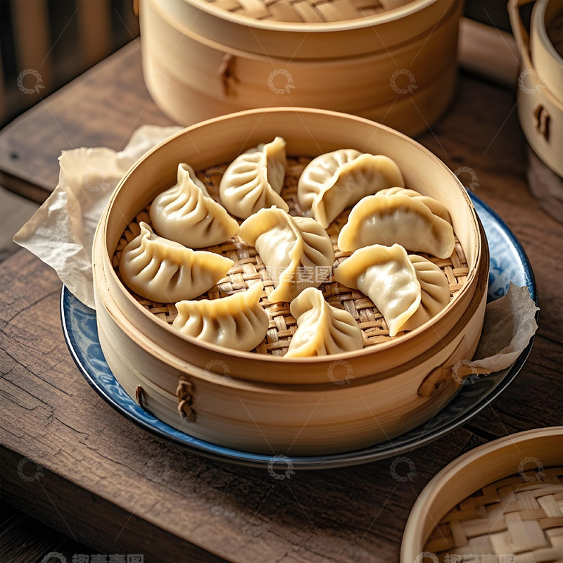 高清大图下载【趣麦麦图】一笼蒸饺美食面点摄影图