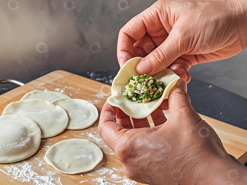 高清大图下载【趣麦麦图】正在包饺子的场景摄影图