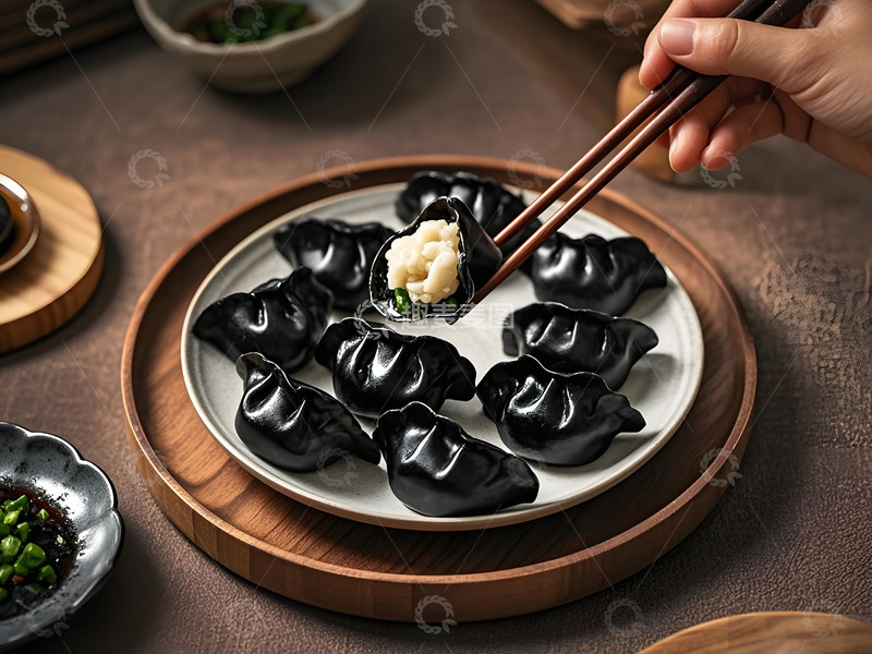 高清大图下载【趣麦麦图】墨鱼馅饺子摄影图