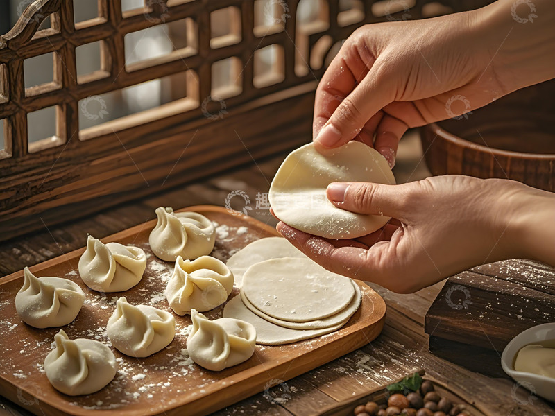 高清大图下载【趣麦麦图】手拿着饺子皮包饺子摄影图