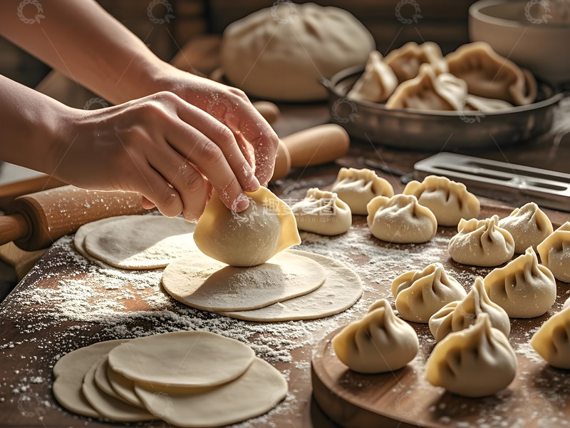 高清大图下载【趣麦麦图】正在包饺子的手摄影图