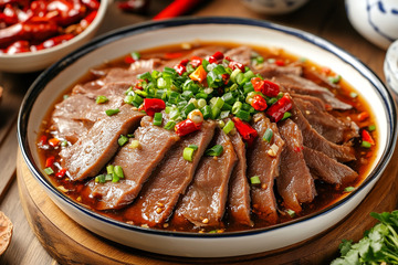 一盘麻辣牛肉片