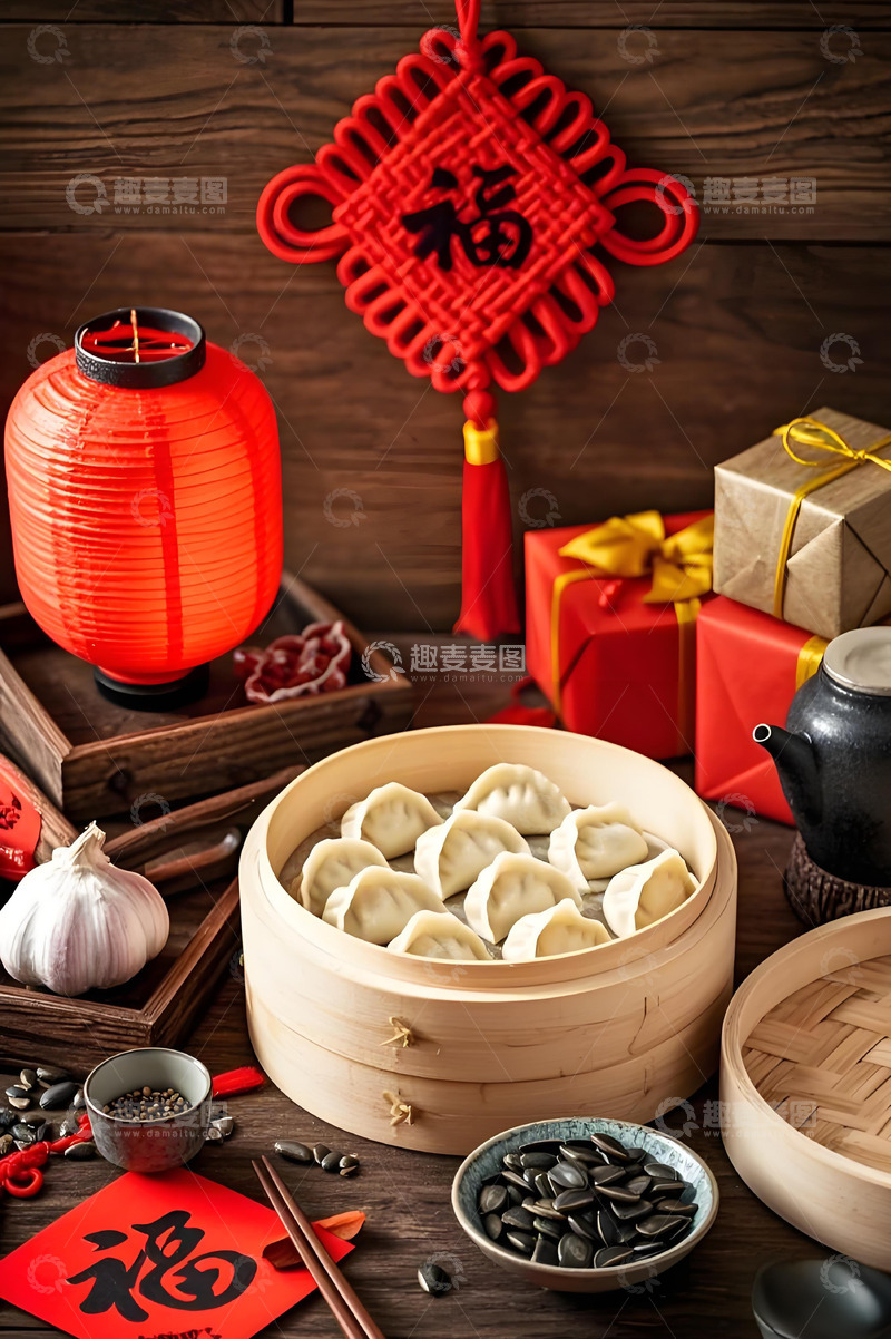 高清大图下载【趣麦麦图】中国结春节饺子场影摄影图