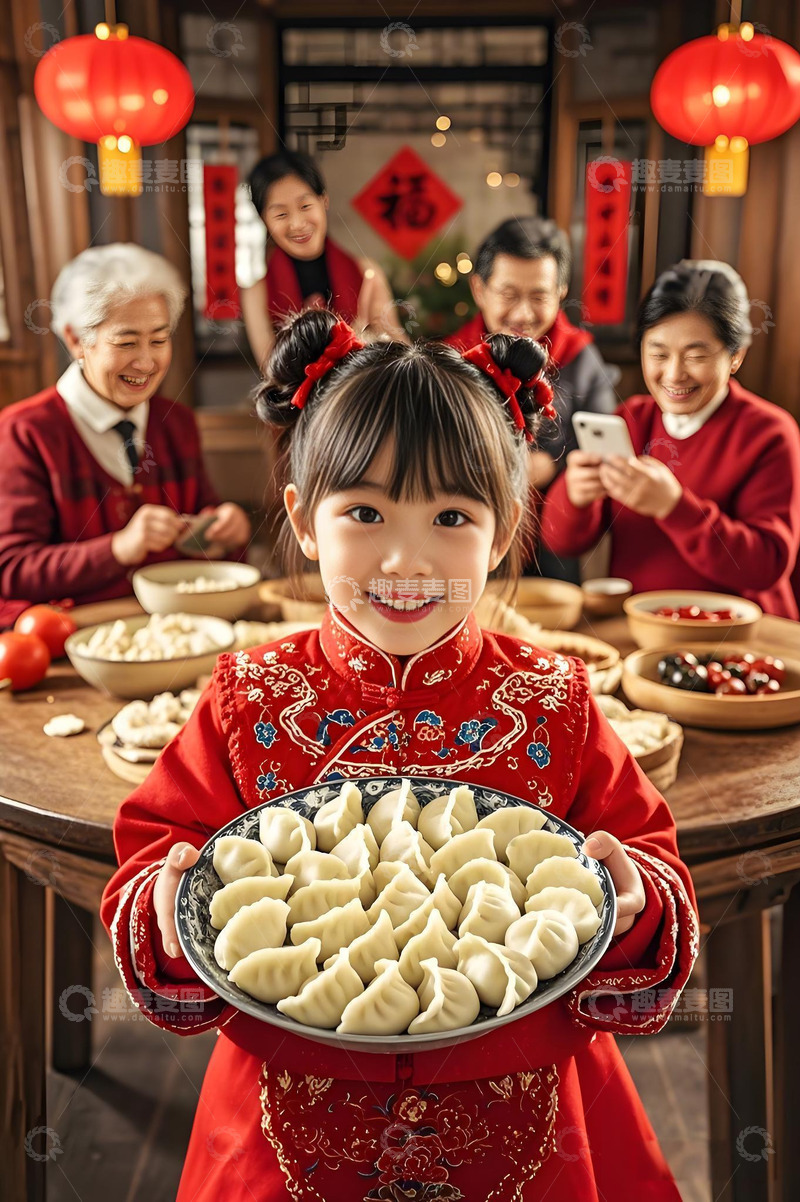 高清大图下载【趣麦麦图】一个端着饺子的可爱女孩摄影图