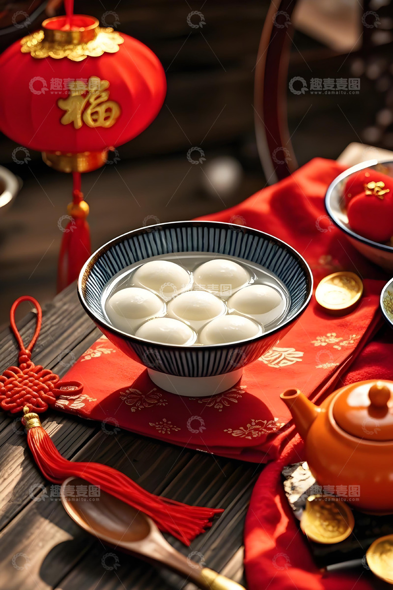 高清大图下载【趣麦麦图】金币灯笼元宵节美食摄影图