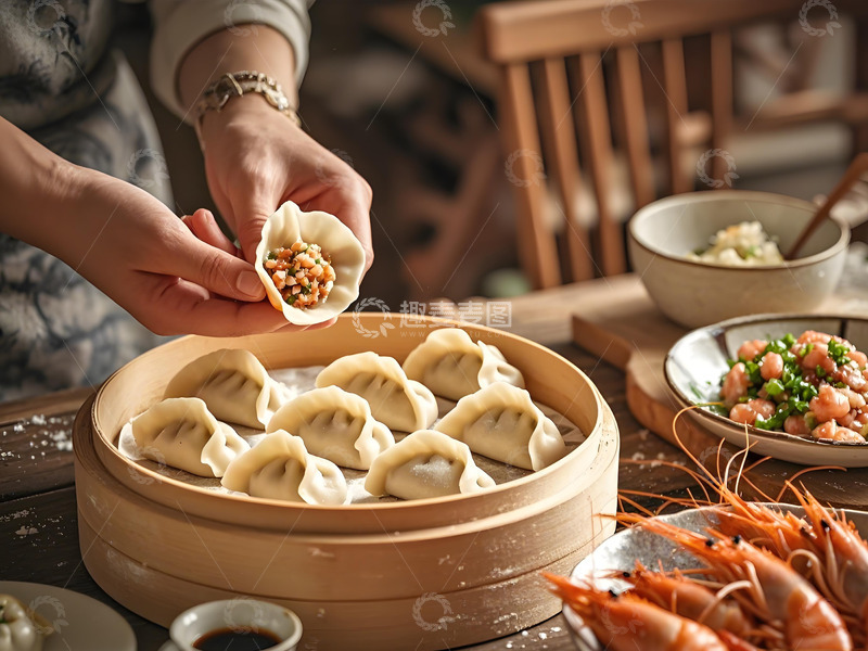 高清大图下载【趣麦麦图】包虾肉馅饺子的场影摄影图