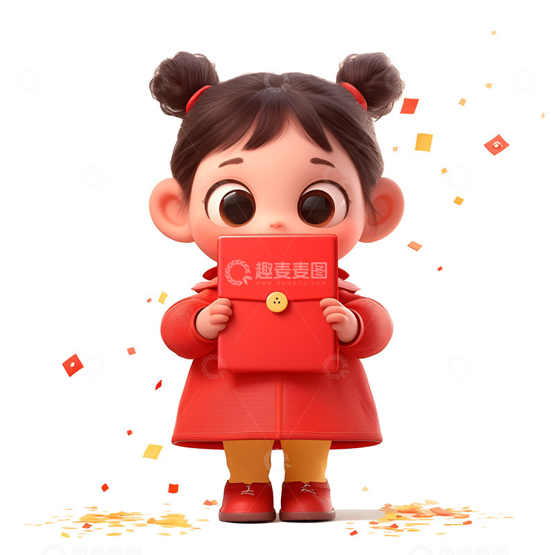 高清大图下载【趣麦麦图】卡通简约拿着红包的可爱女孩