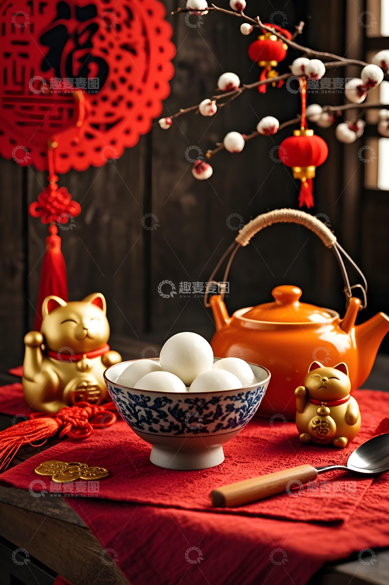 高清大图下载【趣麦麦图】一碗元宵节日喜庆气氛摄影图