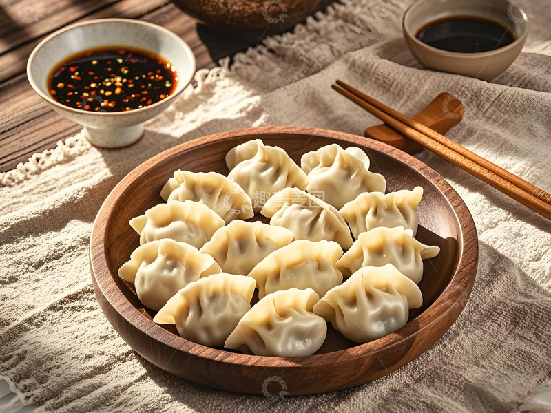 高清大图下载【趣麦麦图】装着饺子的木盘摄影图