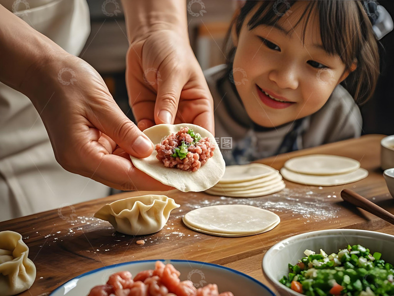 高清大图下载【趣麦麦图】春节包饺子近景摄影图