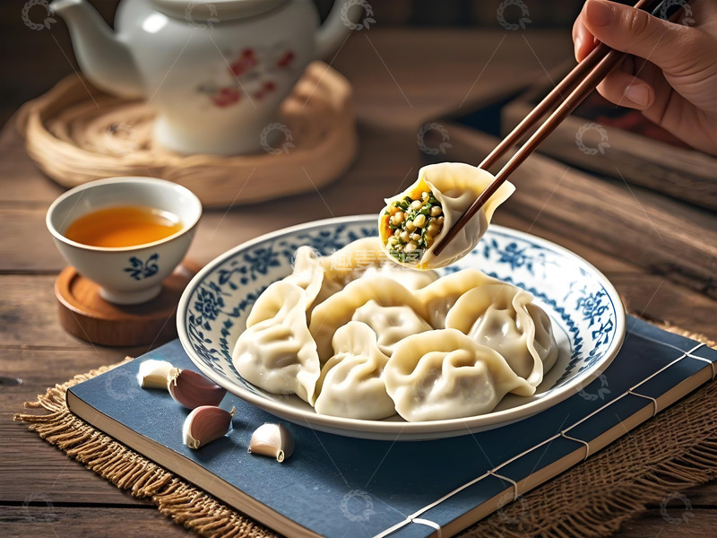 高清大图下载【趣麦麦图】夹着饺子吃饺子场景摄影图