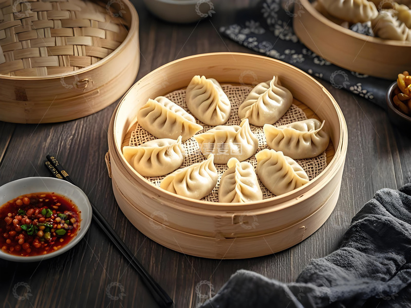 高清大图下载【趣麦麦图】一笼蒸饺中式面点摄影图