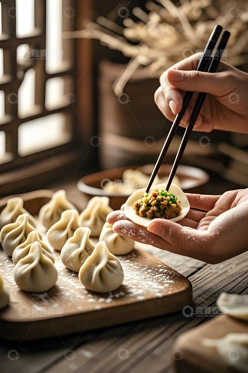 高清大图下载【趣麦麦图】包饺子场影摄影图