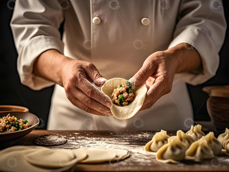 高清大图下载【趣麦麦图】正在捏饺子制作饺子场景摄影图