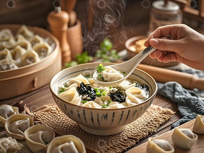 高清大图下载【趣麦麦图】紫菜鲜肉馄饨美食摄影图