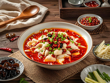 美食摄影图之香辣水煮鱼片