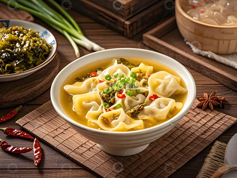 高清大图下载【趣麦麦图】酸菜馄饨云吞美食摄影图