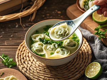 清汤荠菜馄饨美食摄影图