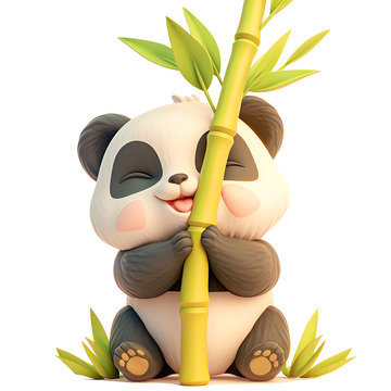 卡通简约抱着竹子的熊猫