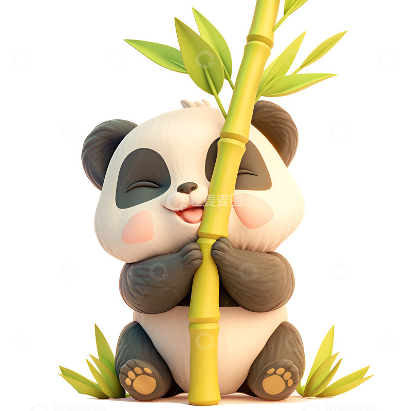 高清大图下载【趣麦麦图】卡通简约抱着竹子的熊猫