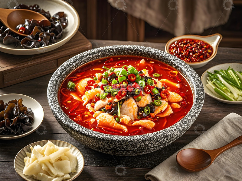 高清大图下载【趣麦麦图】装着香辣水煮鱼的砂锅摄影图