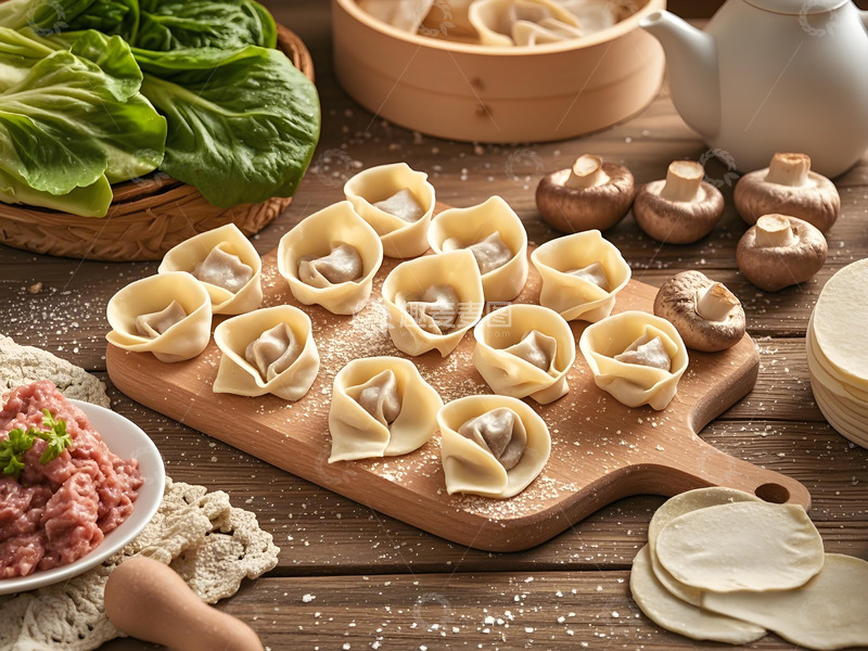 高清大图下载【趣麦麦图】摆放整齐的鲜肉馄饨摄影图