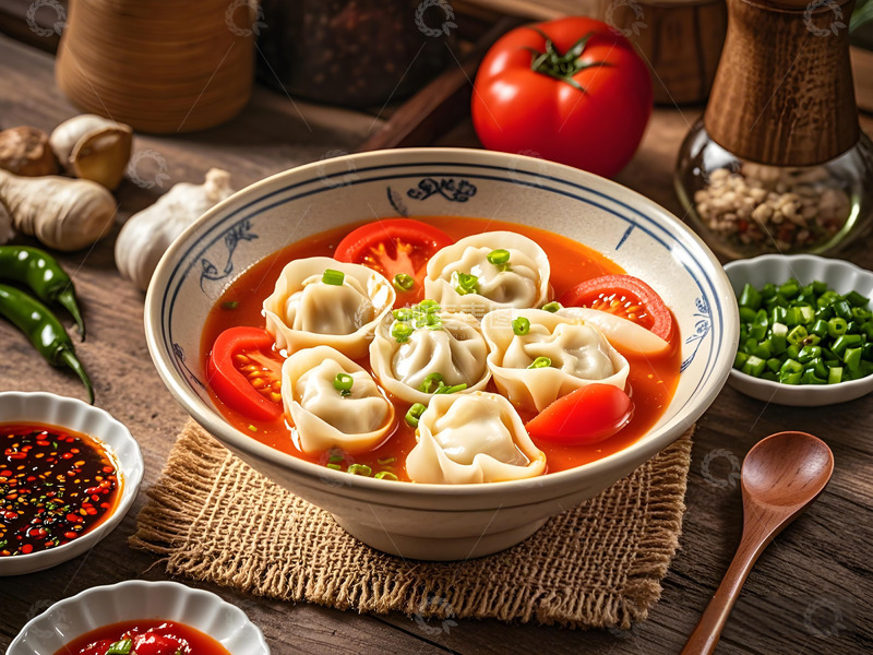 高清大图下载【趣麦麦图】茄汁馄饨美食摄影图