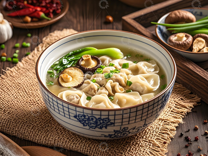 高清大图下载【趣麦麦图】一碗香菇鸡汤馄饨摄影图