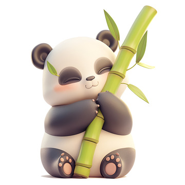 抱着竹节的熊猫